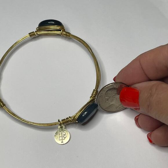 CBOURBON & BOWETIES gold tone bracelet deep blue faceted bangle wire wrapped - Picture 7 of 9